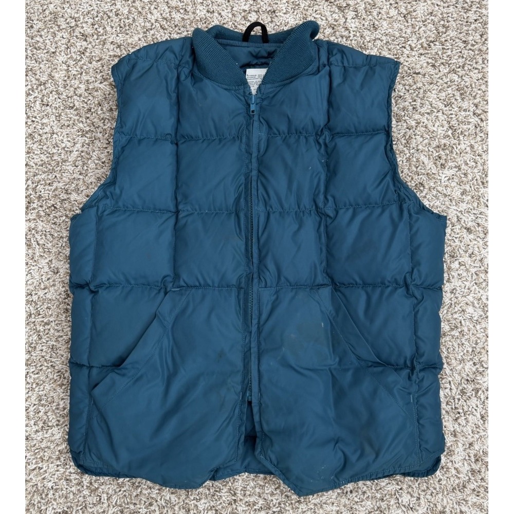 Vintage Eddie Bauer Goose Down Puffer Vest Mens M Teal Blue Quilted Zip Up 90s